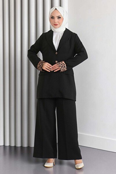 Missvalle Leopard Patterned Suit Black 19218