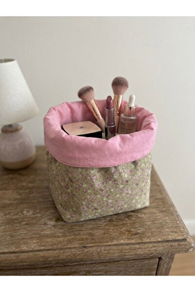 soft rabbit Çiçek Desenli ve Pembe Astarlı Çok Amaçlı Organizer - Makyaj, Mas...