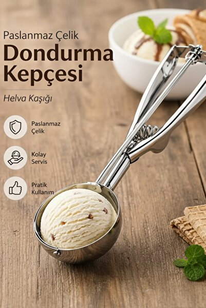 Ercazzo Paslanmaz Çelik Dondurma Kepçesi Helva Kaşığı Büyük Boy