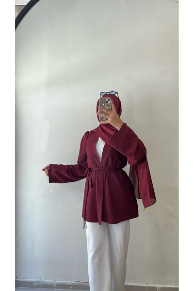 DİLEKBUTİK Bordo bürümcük kimono
