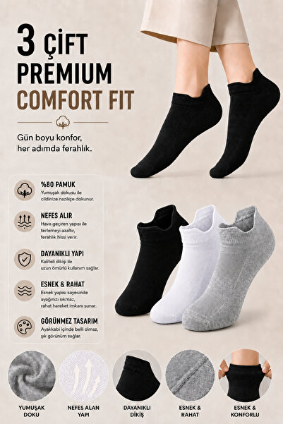Dore Original 3 Pairs Unisex Comfortable Model Sweat-Absorbent Sports Shoes S...