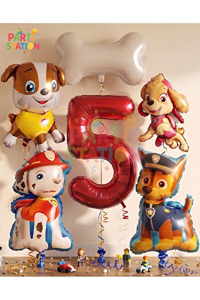 Parti Station 5 Yaş Balon Set Paw Petrol Marshall Chase Skye Rubble Doğum Gün...