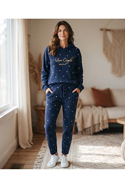 DNG TEKSTİL Kadın Fitilli Kapüşonlu Polar Pijama Takımı
