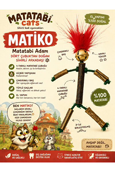 MATATABİ CATS ماتاتابي ماتيكو لعبة مضغ القطط الطبيعية ماتاتابي 20 سم