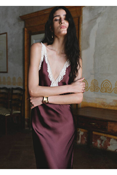 MANGO Woman Saten dantel elbise