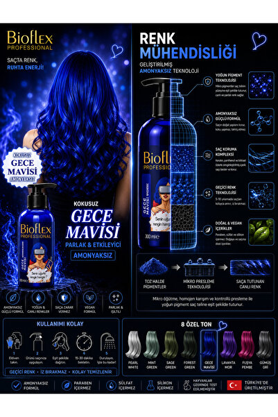 Bioflex Natural Hair Color Geçici-renkli Amonyaksız Gece Mavisi Renkli Saç Bo...