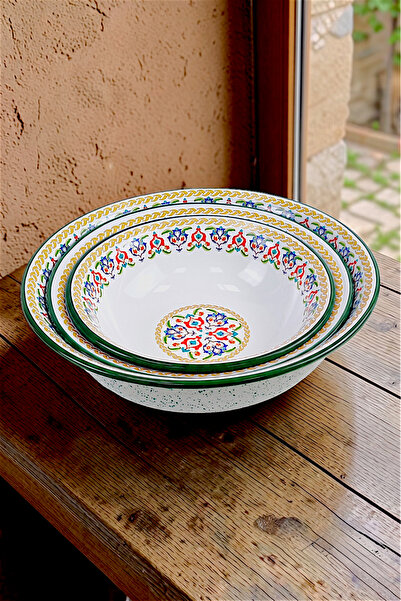 İnci Emaye 32 Cm-36 Cm-40 cm 3-Piece Enamel Basin Whisk and Mixing Bowl, Doug...