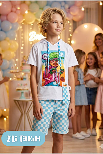 Hilal Akıncı Kids Dečački bicikl Štampano Sa kapuljačom majica Karirani trape...