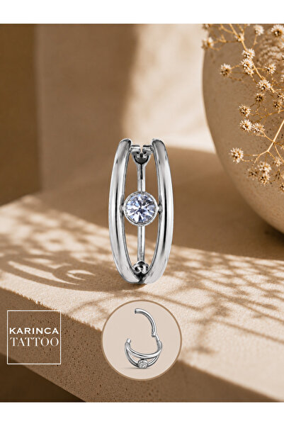 Karınca Piercing İki Hat Taşlı Halka Tragus Piercing Cerrahi Çelik Kulak Forw...