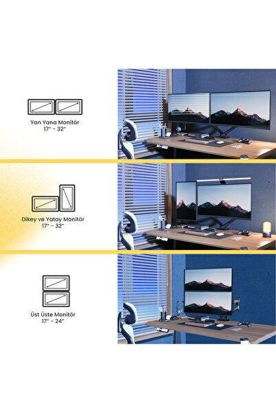 North Bayou Nb Ergonomic Çift Kol Amortisörlü Monitör Tutucu 17-30" Lcd Led Monitör Tutucu-siyah A5C