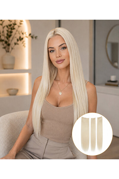 Makromehome Platin Sarısı Düz Uzun Yarım Ay Saç – 3 Parça Çıt Çıt 75cm. 230 G...