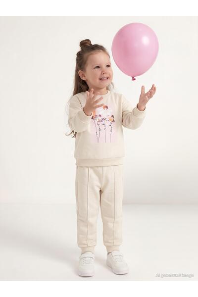 Civil Girls Set trening cu imprimeu floral pentru 2-5 ani - Bej 2-3 ani