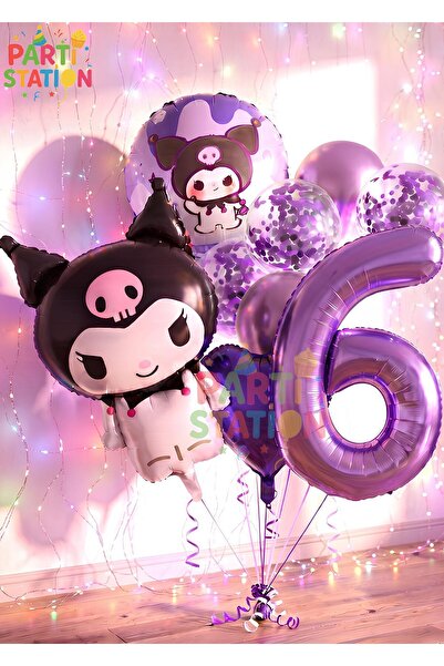 Parti Station Sanrio Kuromi 6 Yaş Mor Renk Balon Set Anime Hello Kitty Kuromi...
