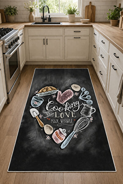 Pelura Halı Dijital Baskılı Dekoratif Kaymaz Taban Yıkanabilir Cooking Love M...