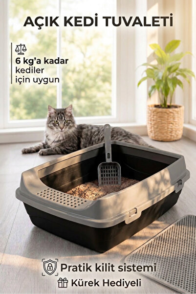 Kurtbay Şekil Açık kedi tuvaleti, 50x37x17 cm, Kürek Hediyeli