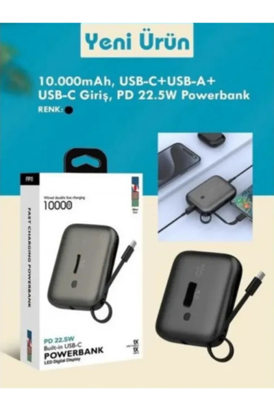 Fulltech FP11 22.5W 10.000 Mah USB-C+USB-A+USB-C Giriş Powerbank Hızlı Şarj C...