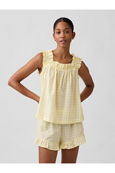 GAP Kadın Sarı Fırfırlı Poplin Şort Pijama Altı