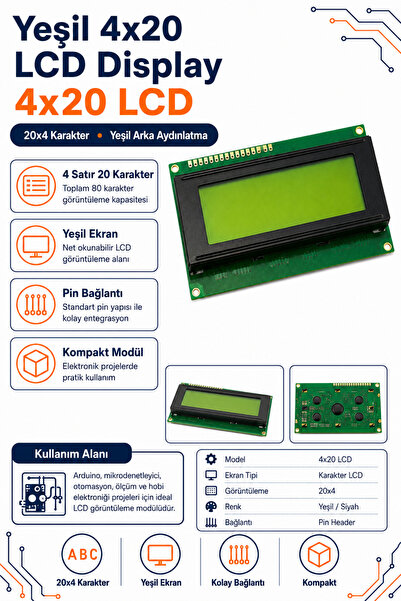 RobotikDepo Yeşil 4x20 LCD Display