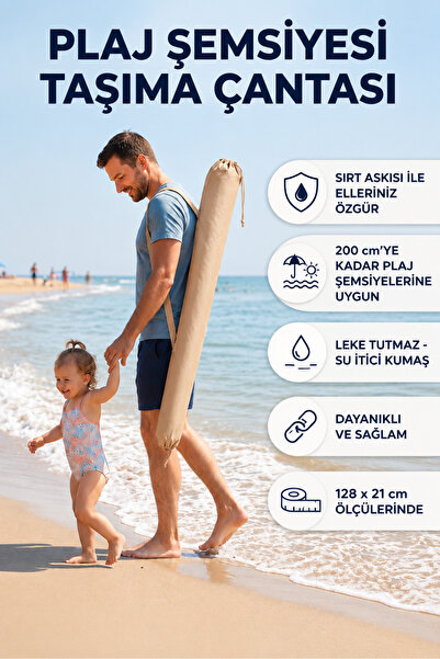 Durul Plaj ve Güneş Şemsiyesi Taşıma Çantası 200 cm'ye Kadar Uyumlu Omuz Askılı