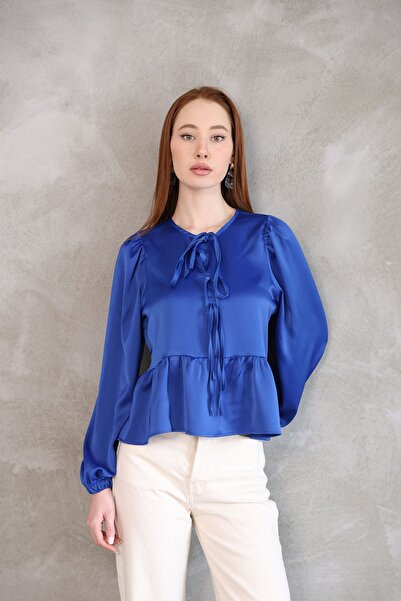 Foremia Collar Bias Skirt Gathered Tunic-Sax