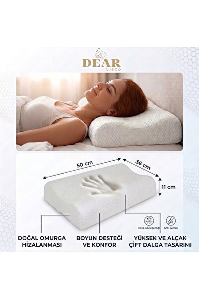 DEAR Visco Midium Boy Destekleyici Visco Boyun Yastığı Boyun Rahatsızlığı İçin Yastık Memory Foam 50*35*11/7 cm