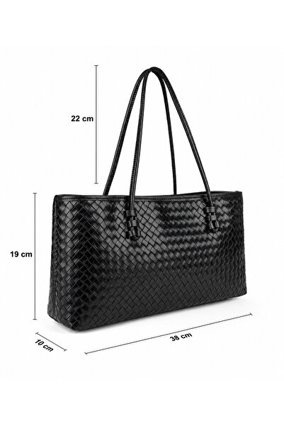 Nura Collection Women's Knitted Patterned Tote Shoulder Bag - Black