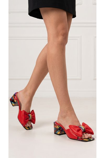 MARIOLUCCI Women's Daily Heeled Slippers Soft Bow Genuine (Red Color Print) R...