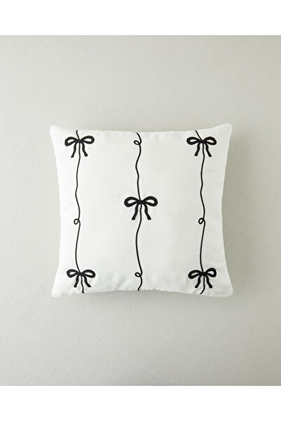 English Home Ribbon Dolgulu Kırlent 45x45 cm Siyah - Beyaz