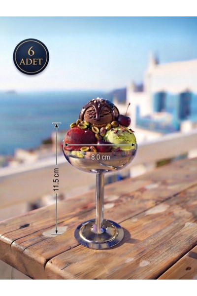 SEVA ÇELİK Stainless Steel 6 Piece Ice Cream Dessert Presentation Bowl with S...