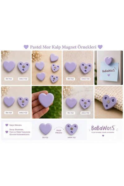 BaBaWoSs 10'lu Kalpli Magnet Seti – MOR Fotoğraf ve Not Tutucu, Buzdolabı Süs...
