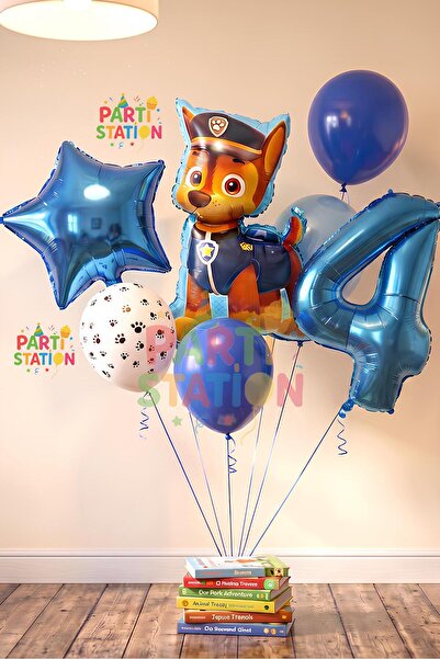Parti Station Paw Petrol Pav Petrol Polis Köpek Chase 4 Yaş Balon Konsept Doğ...