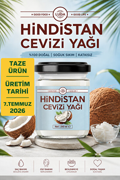 Luga Hindistan Cevizi Yağı - Soğuk Sıkım, %100 Saf ve Doğal, Katkısız, Yeni Ü...