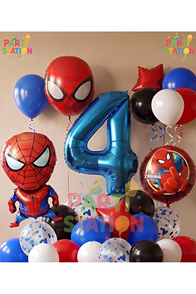 Parti Station Spiderman Örümcek Adam Konsept 4 Yaş Doğum Günü Balon Set Spide...