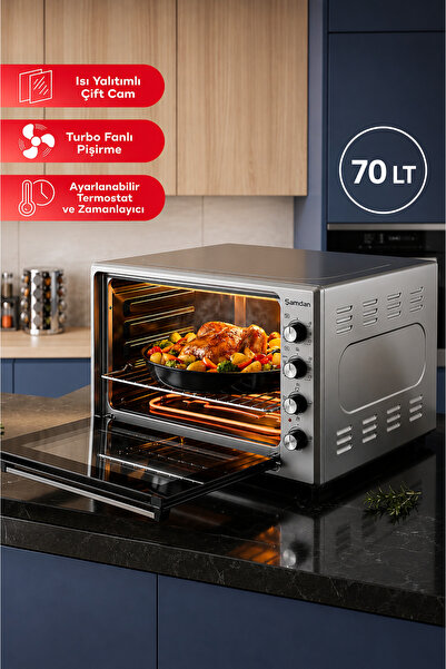 Şamdan 70 Lt. Çift Camlı Zaman Ve Isı Ayarlı Fanlı Lambalı Midi Fırın