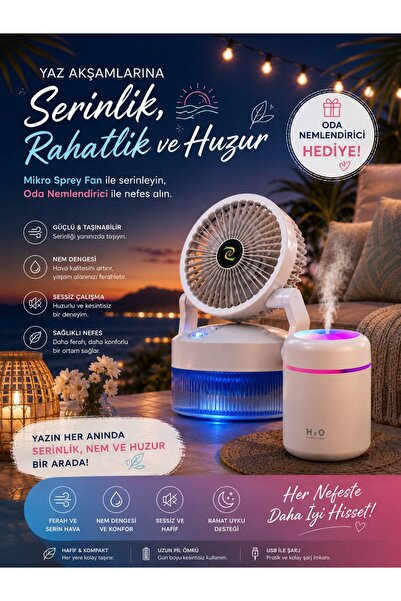 TARÇIN Taşınabilir Şarjlı Misting Fan | 3 Kademeli Hız | Ultra İnce Su Buharı...