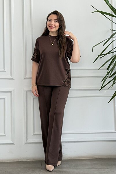 yb yağmur butik Sweatshirt Set with Embroidery Detail on the Sleeves and Sides