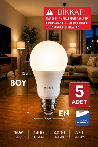 Aryes 15 Watt LED Ampul 4000 Kelvin Günışığı E27 Yüksek Aydınlık
