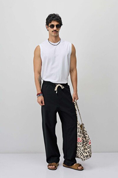 VAMOSCLO Lace-up baggy fit linen trousers black