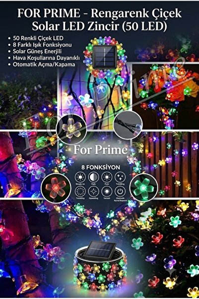 For Prime Solar Güneş Enerjili Çiçek Papatya Led 8 Mod Renkli Dekorasyon Bahç...