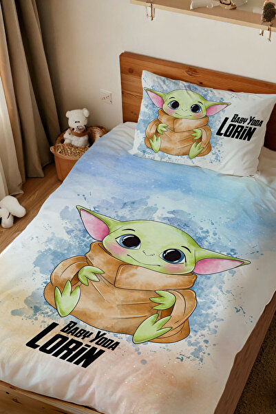 Homamia İsme Özel Baskılı Tek Kişilik Nevresim Takımı Baby Yoda