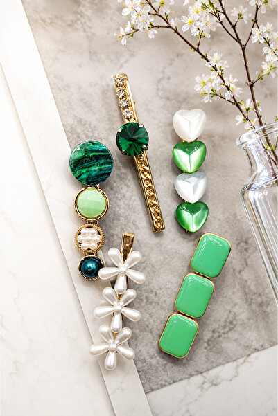 THE Steel Green Women's Hair Clip Set