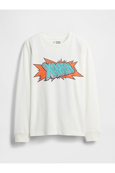 GAP Erkek Çocuk Beyaz Marvel Relaxed Grafik T-Shirt