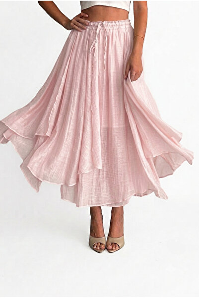 Lovely butik Γυναικεία φούστα μίντι μήκους με μισή επένδυση και δέσιμο στη μέση