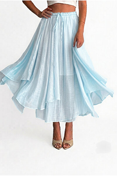 Lovely butik Γυναικεία φούστα μίντι μήκους με μισή επένδυση και δέσιμο στη μέση
