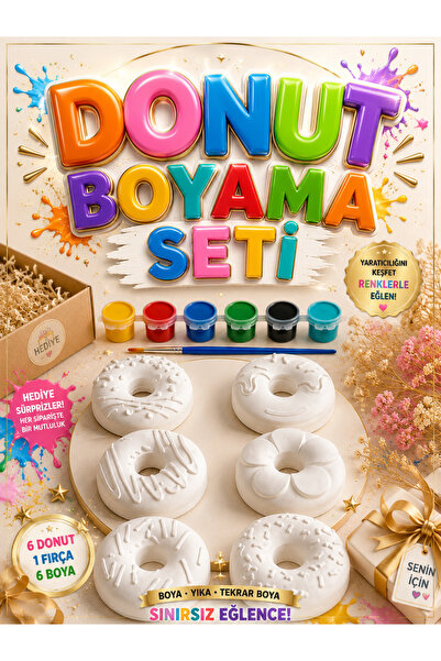 elvanhobi Mini Dekor Boyama Kiti - Fırçalı ve Boyali Hobi Seti - 3 Boya 1 Fırça