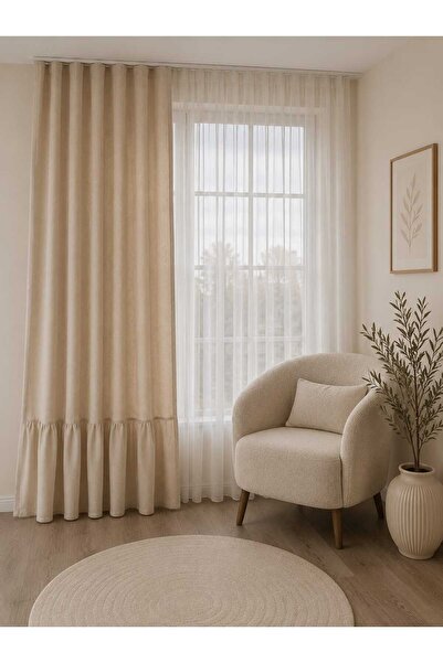 linea natura home Keten Eteği Fırfırlı Bohem Natural Vintage Fon Perde - Tek ...
