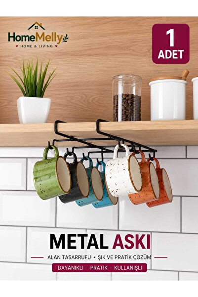 btm home Delmeden Montaj 6 Kancalı Dolap Altı Bardak ve Kupa Askılığı – Siyah...