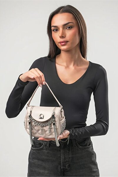 ÇÇS Geantă crossbody Ccs cu închidere cu fermoar dublu, lanț de piatră și acc...