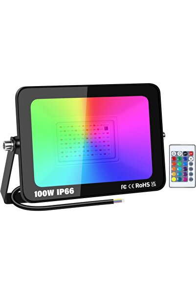 RIGIDON Proiector de podea LED RGB, cu telecomanda, 100W, lumina alba si colo...