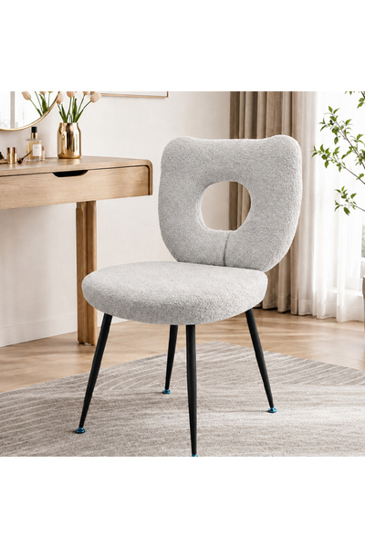 KEKE Modern Plush Fabric Chair with Curved Backrest and Metal Legs